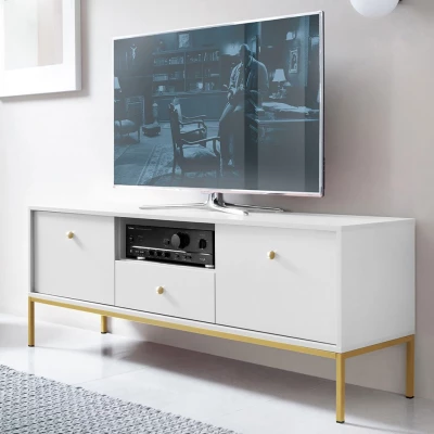 PANRUP modern TV-asztal - fehér / arany