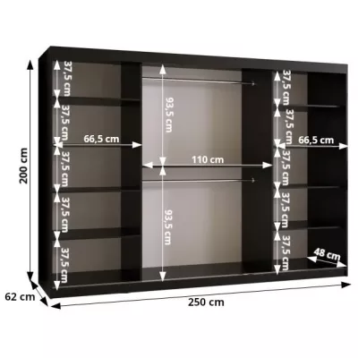 NATALIE PREMIUM gardróbszekrény - 250 cm, fekete / arany