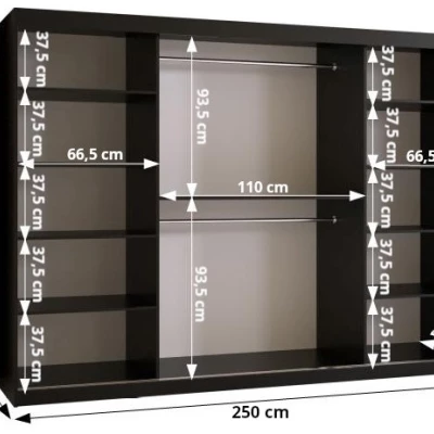 TIMEA 1 PREMIUM gardróbszekrény - 250 cm, fekete / wotan tölgy