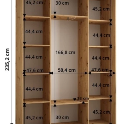 FIDELIA 1 gardróbszekrény - 160/45 cm, fekete / artisan tölgy / fekete