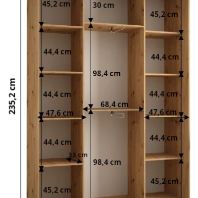 FIDELIA 1 gardróbszekrény - 170/45 cm, fekete / fekete / artisan tölgy