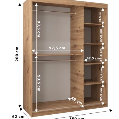 DONICELA 3 tükrös szekrény - 150 cm, fekete / fehér