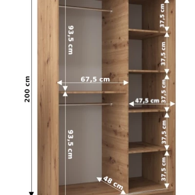 DONICELA 3 tükrös szekrény - 120 cm, fekete