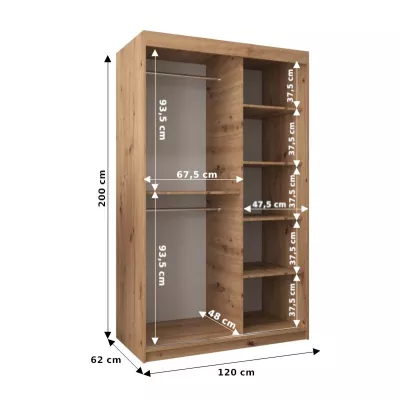 DONICELA 3 tükrös szekrény - 120 cm, fekete