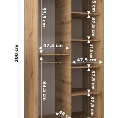 DONICELA 3 tükrös szekrény - 100 cm, fehér / artisan