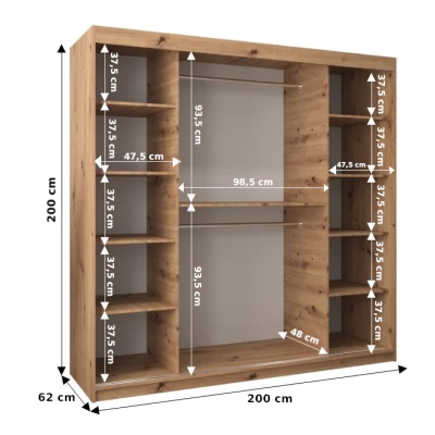 DONICELA 2 tükrös szekrény - 200 cm, fehér / sonoma