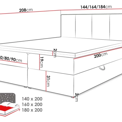 CARMELA  boxspring ágy 140x200 - szürke + INGYENES topper