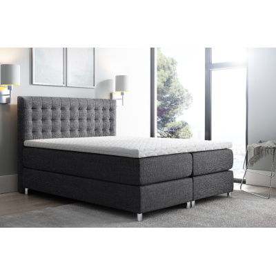 Luca magas kárpitozott boxspring ágy, antracit, 140 + ingyenes topper