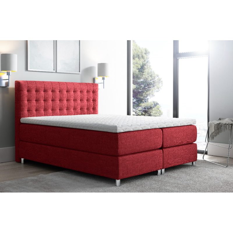 Luca magas kárpitozott boxspring ágy, piros, 140 + ingyenes topper