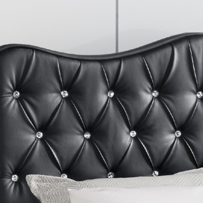 Santorini stílusos kétszemélyes ágy tárolóval, fekete ökobőr 140 x 200