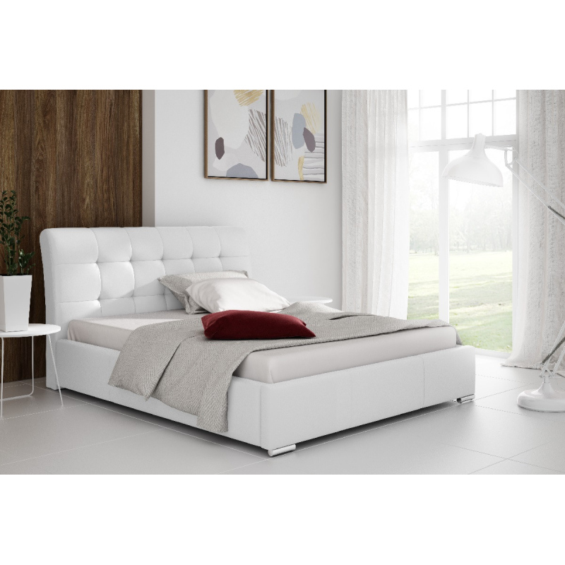 Evelyn modern egyszemélyes ágy tárolóval, fehér ökobőr, 120 x 200
