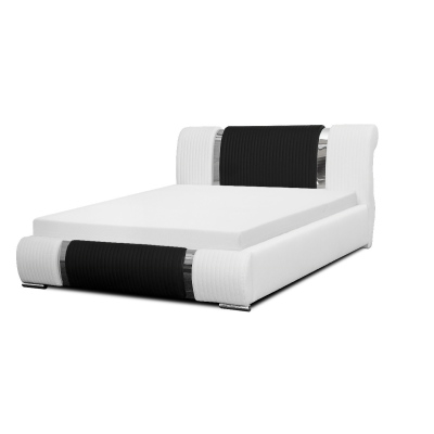 Valentina fényűző ágy magasított fejtámlával és tárolóval, fehér ökobőr, 180 x 200