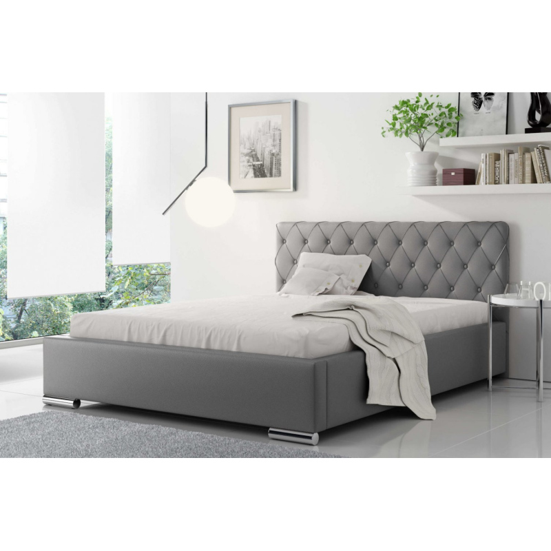 Levné Dvojlůžka s úložným prostorem: Čalouněná manželská postel Piero 200x200, šedá eko kůže
