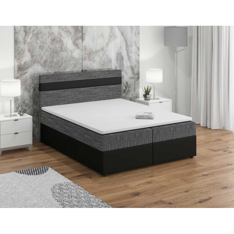 SISI boxspring ágy 180x200 SISI, szürke + fekete ökobőr