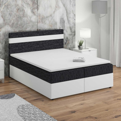 SISI boxspring ágy 160x200, fekete + fehér ökobőr