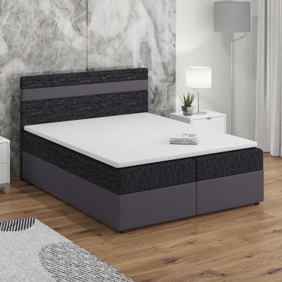 SISI boxspring ágy 140x200, fekete + szürke ökobőr